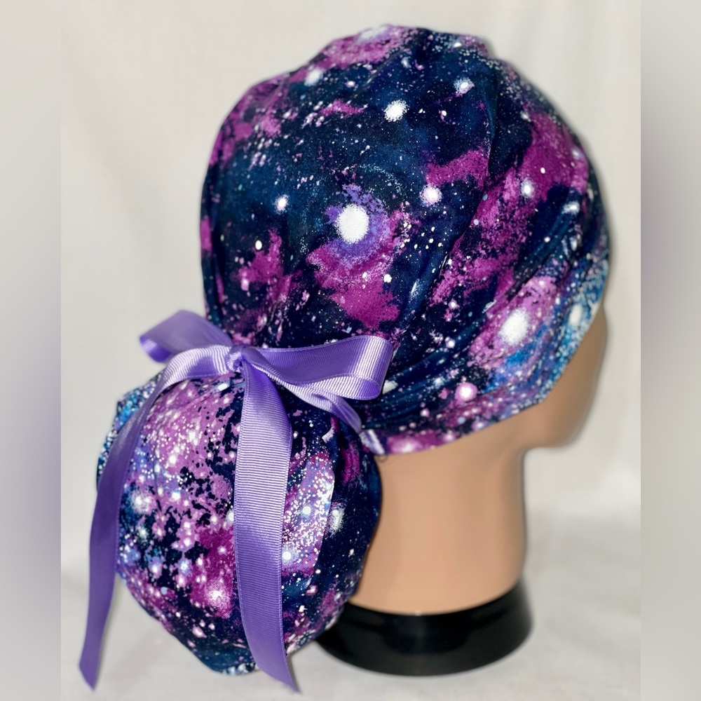 Space Stars Ponytail Scrub Cap, Scrub Cap for Women, Scrub Caps, Surgical Hats